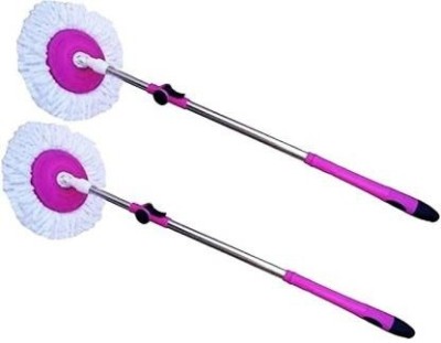 PKT HUB Superior Quality Combo Set of Mop 360 Degree Rotate Spin Steel Rod ( pink+pink) Mop Rod(Pink)