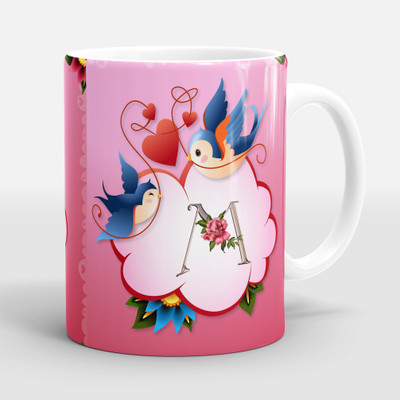 Sublikraft Letter M Alphabet Printed Ceramic Coffee Mug(330 ml)