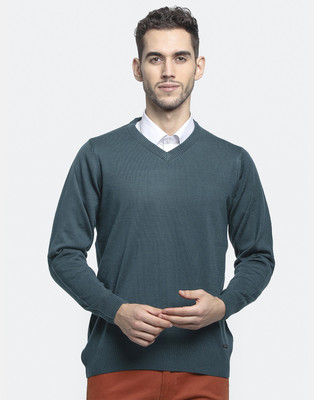 MONTE CARLO Solid V Neck Casual Men Blue Sweater