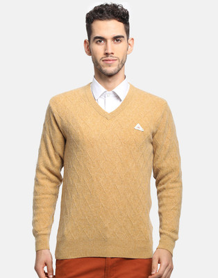MONTE CARLO Self Design V Neck Casual Men Yellow Sweater