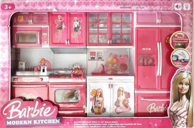 meeraenterprise Premium Quality Kitchen Play Set In Pink Colour With Four Cabinets, Special Features - Battery Opearted With Light & Sound