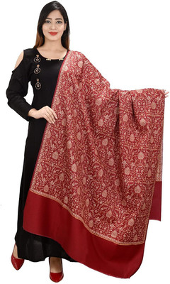 PASHTUSHS Wool Printed Women, Men Shawl(Maroon)