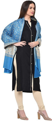 BE SWADESHI Wool Self Design Women Shawl(Blue)