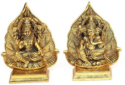 Chhariya Crafts Metal Laxmi Ganesh Statue Idol Murti For Diwali Gift Decorative Showpiece  -  12 cm(Metal, Gold)