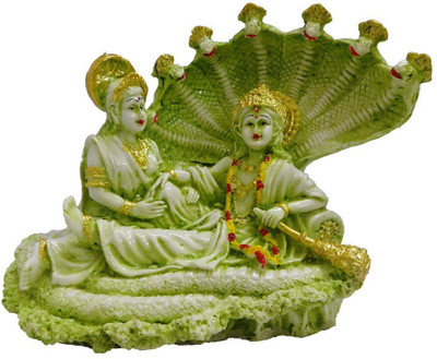 FABZONE Lord Laxmi Vishnu Idol/Vaikunth Sculpture Narayana God Statue Decorative Showpiece - 15 cm(Polyresin, Green)