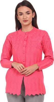 eWools Embroidered Round Neck Casual Women Pink Sweater