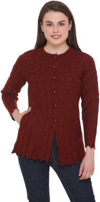 eWools Embroidered Round Neck Casual Women Maroon Sweater