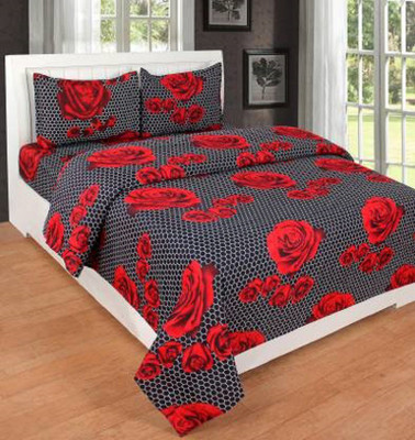 LOXICA 180 TC Microfiber Double 3D Printed Flat Bedsheet(Pack of 1, Black)