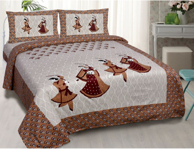 Mayuri Crafts and Mart Cotton Double Flat 104 TC Printed Bedsheet(Pack of 1, Brown)