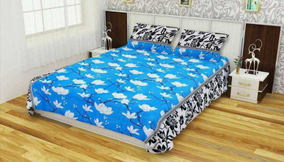 MJT 180 TC Polycotton Double 3D Printed Flat Bedsheet(Pack of 1, Blue)