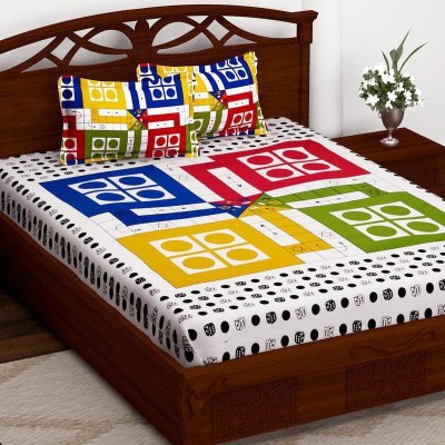 BRIJSHIKHA ENTERPRISES 180 TC Cotton Double Geometric Fitted (Elastic) Bedsheet(Pack of 1, Multicolor)