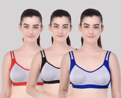 Zivosis Daily use everyday bra for girl and women for every occasion formal,Gym,party wear collage office ethnic Women Girls Sports Bra Combo Women Sports Non Padded Bra(Red, Black, Blue)