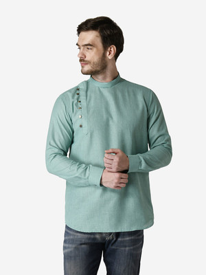 Tabard Men Solid Straight Kurta(Blue)
