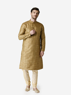 Tabard Men Solid Straight Kurta(Beige)
