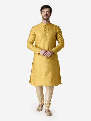 Tabard Men Self Design Straight Kurta(Yellow)