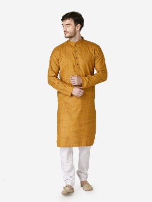 Tabard Men Printed Straight Kurta(Yellow)