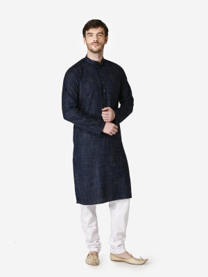 Tabard Men Checkered Straight Kurta(Blue)