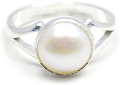 KUNDLI GEMS Pearl Ring with Natural Pearl/Moti Stone Astrological & Lab Certified Stone Pearl Silver Plated Ring