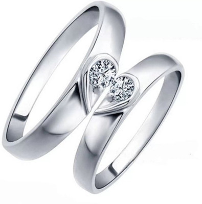 Silver Creations Adjustable Couple band ring set Alloy Cubic Zirconia Silver Plated Ring Set