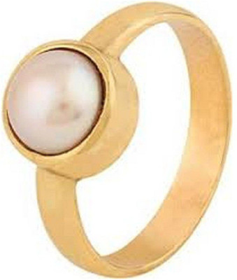 KUNDLI GEMS Pearl Ring Original Natural Moti/Pearl Stone Astrological & Lab Certified Stone Pearl Gold Plated Ring