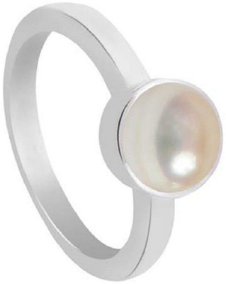 KUNDLI GEMS Pearl Ring Natural Pearl/Moti Stone Astrological & Lab Certified Stone Pearl Silver Plated Ring