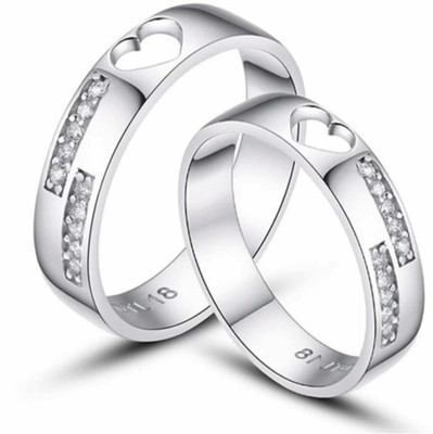 Silver Creations ADJUSTABLE LOVE VALENTINE RING SET Alloy Cubic Zirconia Silver Plated Ring Set