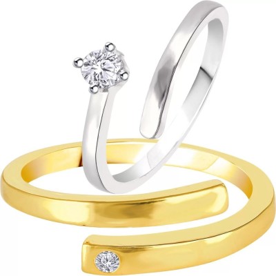Silver Creations ADJUSTABLE COUPLE BAND RING Alloy Cubic Zirconia Silver, Gold Plated Ring Set