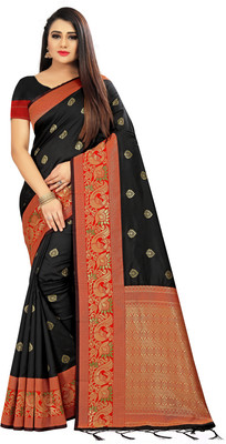 V And V Shop Self Design Bollywood Chiffon Saree(Black)