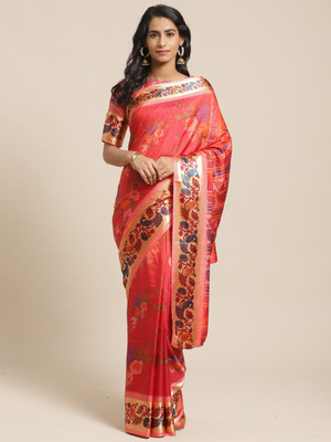 Ratnavati Floral Print Bollywood Art Silk, Cotton Silk Saree(Multicolor, Pink)