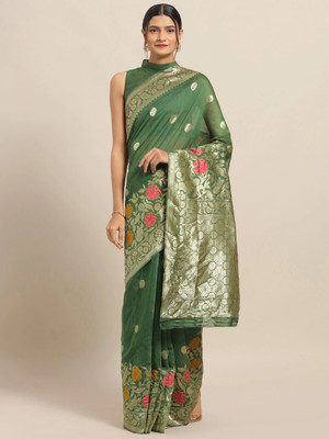 83% OFF on Ratnavati Woven Banarasi Cotton Linen Saree(Green) 83% OFF on Ratnavati Woven Banarasi Cotton Linen Saree(Green)