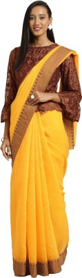 Shaily Retails Printed Daily Wear Linen Saree(Yellow)