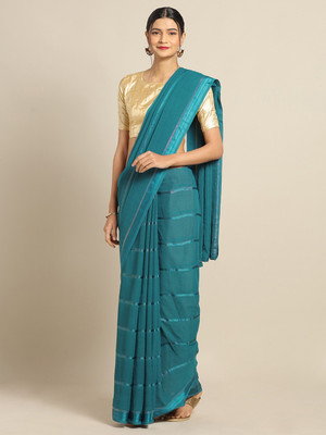 Ratnavati Striped Bollywood Georgette Saree(Light Blue)