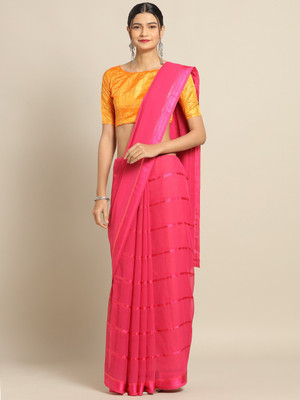 Ratnavati Striped Bollywood Georgette Saree(Pink)