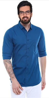 YAAROW Men Solid Casual Light Blue Shirt