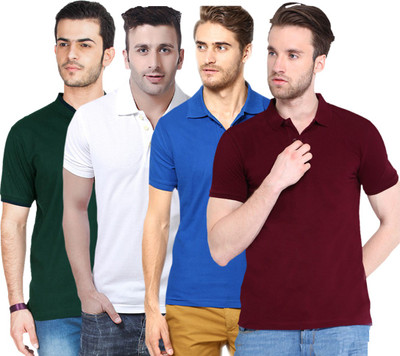 KETEX Solid Men Polo Neck Multicolor T-Shirt