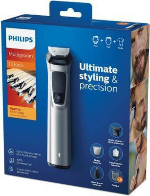 PHILIPS MG7715 Multi-Grooming Kit For Men Cordless Grooming Kit for Men (Silver, Black) Grooming Kit 120 min Runtime 7 Length Settings (Silver)