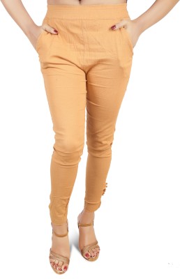 DRESSED UP DIVAS Slim Fit Women Beige Trousers