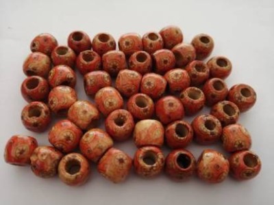 Crafts Haveli Wooden beads for making silk thread jewellery and charms.(50 pieces- Orange)