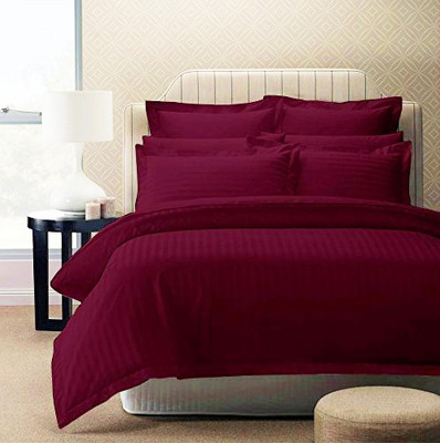 The World Trendz Cotton Double Flat 144 TC Striped Bedsheet(Pack of 1, Maroon)