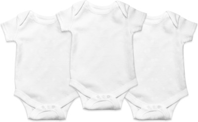 inkwale Romper For Baby Boys & Baby Girls Solid Cotton Blend(White, Pack of 3)