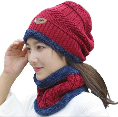 Atabz Embellished, Self Design Beanie Cap(Pack of 2)