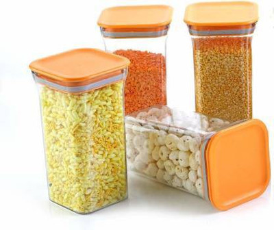 Sitaram Creation Plastic Grocery Container  - 1100 ml(Pack of 4, Orange)