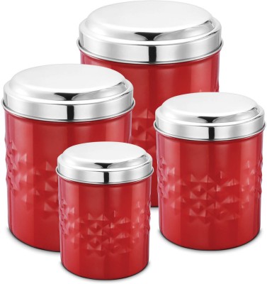 Flipkart SmartBuy Steel Utility Container  - 5200 ml(Pack of 4, Red, Silver)