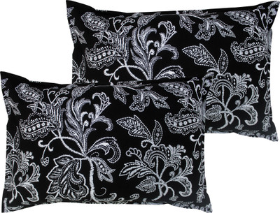 AIRWILL Cotton Pillows Cover(46 cm*69 cm, Pack of 2, Black, White)