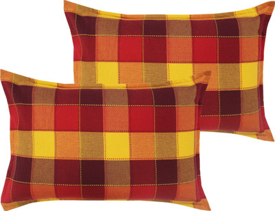 AIRWILL Cotton Pillows Cover(46 cm*69 cm, Pack of 2, Red, Yellow)