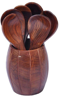 ARTANDCRAFTINDIA Set of 6 Soup Spoons with Holder Wooden Cutlery Set(Pack of 7)