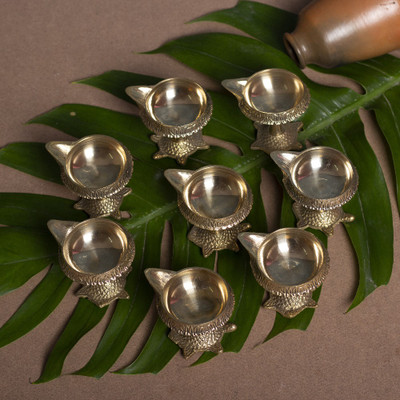 Fashion Bizz Akhand Jyoti Deepak For Spiritual Purpose Brass Table Diya Set Brass (Pack of 8) Table Diya Set(Height: 2.25 inch)