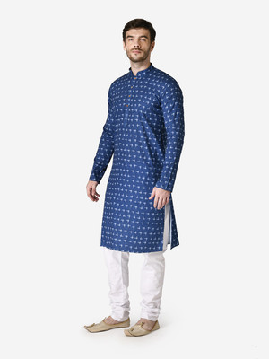 Tabard Men Printed Straight Kurta(Blue)