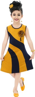 Chandrika Girls Midi/Knee Length Casual Dress(Yellow, Sleeveless)