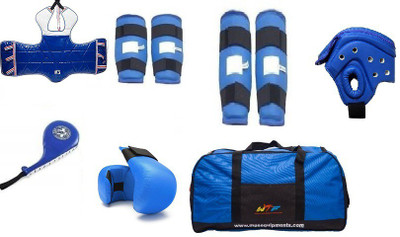 XIOMI TAEKWONDOW/KARATE KIT INCLUDING ONE KOREAN CHEST GUARD ONE PAIR GLOVES, ONE PAIR ARM SHIN GUARD, ONE PAIR LEG SHIN GUARD ,ONE PAIR GLOVES, ONE FAN PAD AND ONE SPORTS BAG Boxing Kit